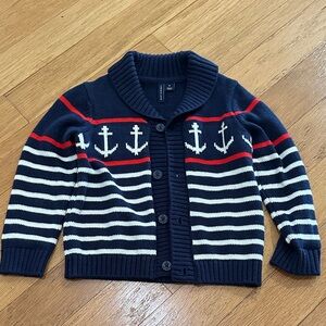Janie and Jack Navy Anchor Sweater with Red and White Stripes